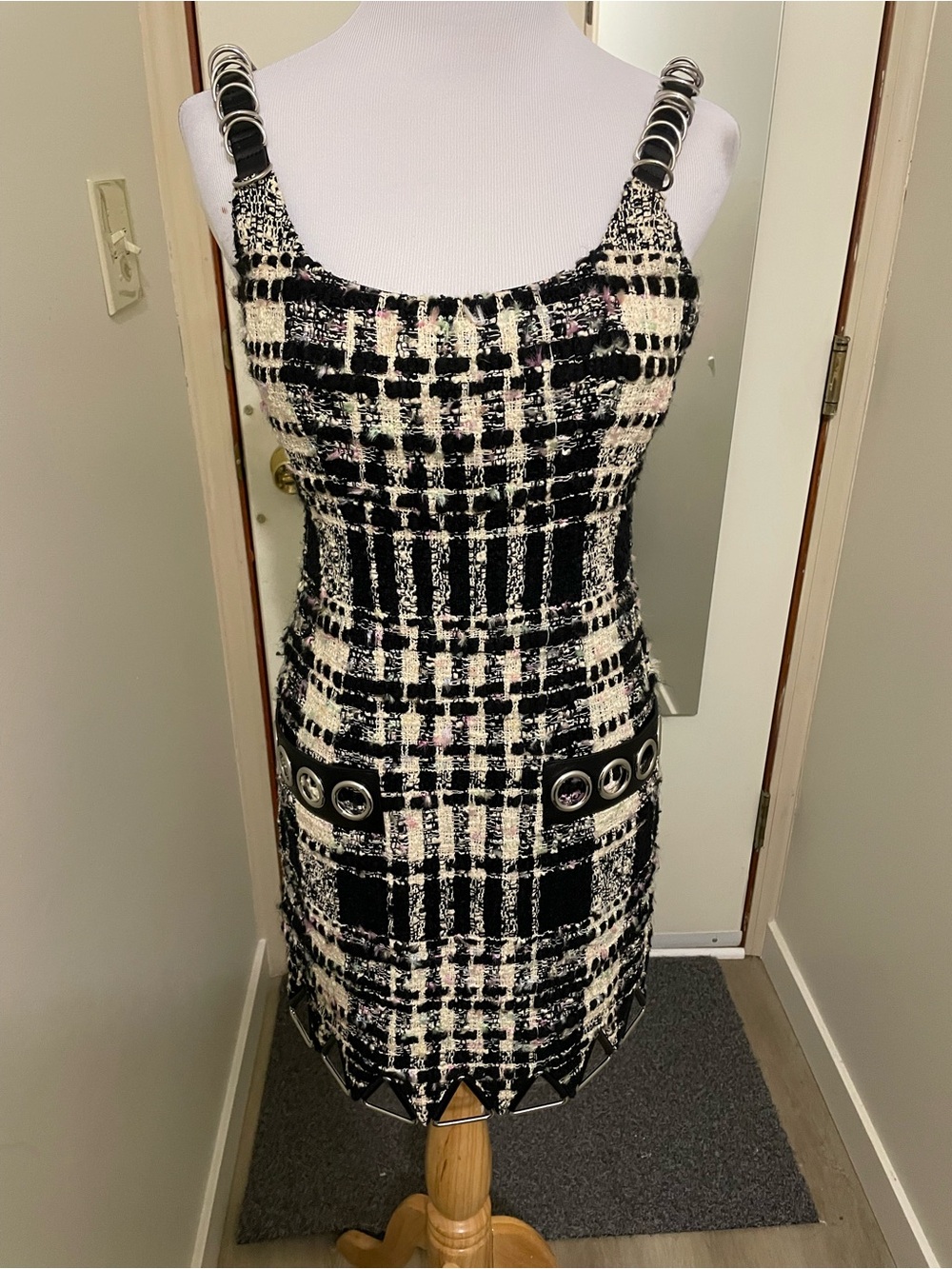 Stunning Alexander Wang Tweed Mini Dress w/ leather and Ring-Strap Detail